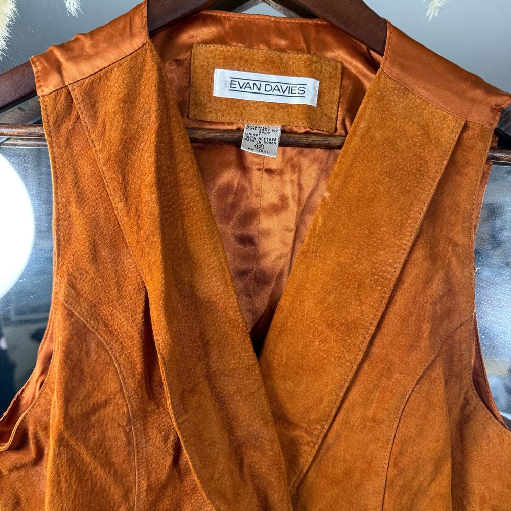Vintage Orange Pig Suede Vest Silky Western Boho Leather Sleeveless - Picture 3 of 7